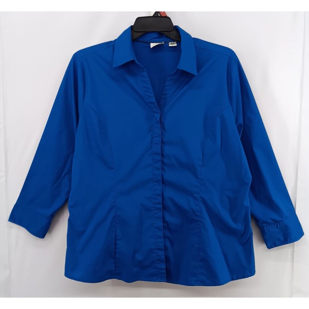 Riders by Lee Dress Shirt Womens Plus Size 2XL Blue Collared Button Up Top